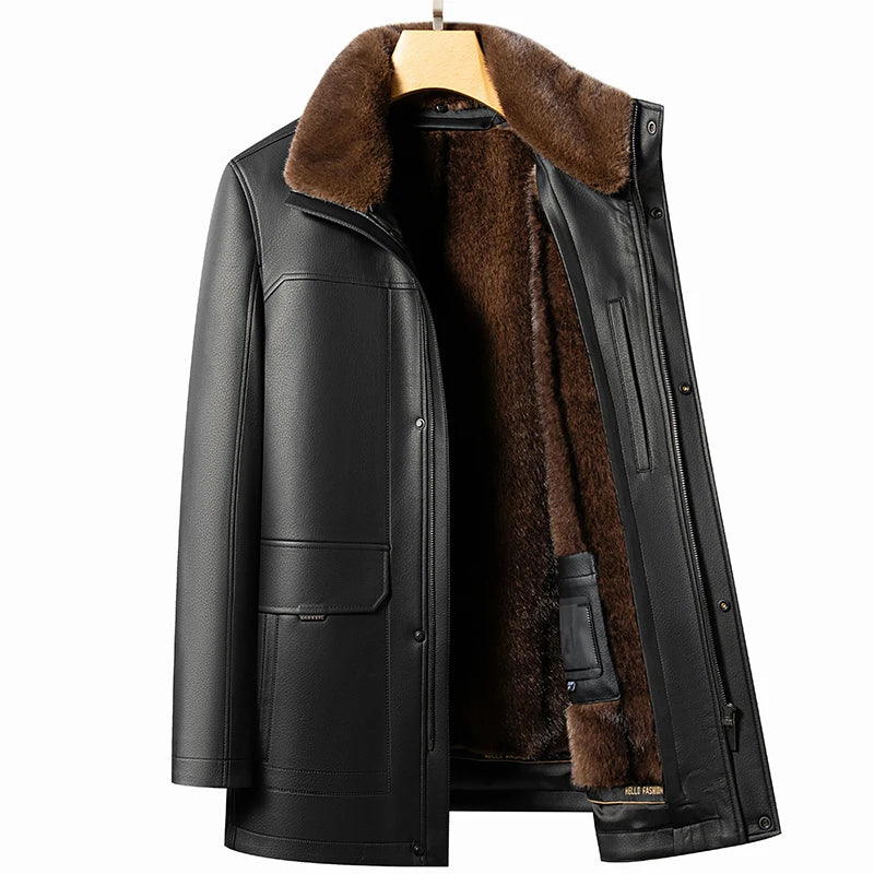 Genuine Leather &amp; Mink Fur Coat