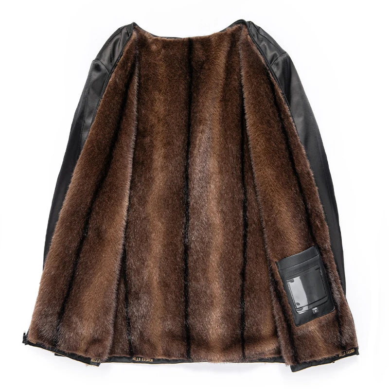 Genuine Leather &amp; Mink Fur Coat